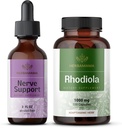 HERBAMAMA Nerve Support and Rhodiola Kit - Bundle of Nerve Support Liquid Complex 2 fl oz & Rhodiola Rosea Capsules - Vegan, Non-GMO, Sugar & Alcohol-Free, 2 Pack