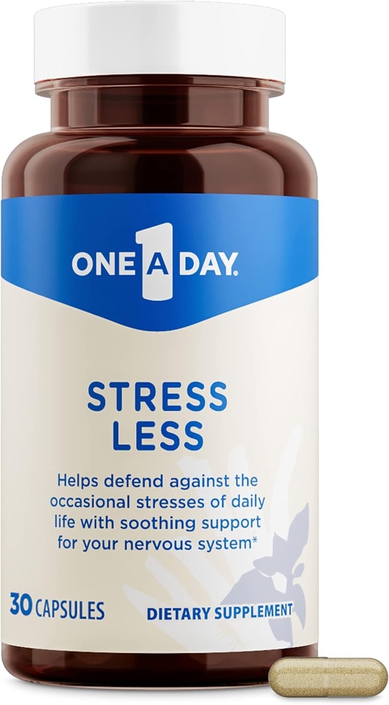 One A Day Stress Supplement – Occasional Stress Relief Supplement, Formulated with Ashwagandha, Passionflower and Valerian Extracts for Nervous System Support, 30 Capsules