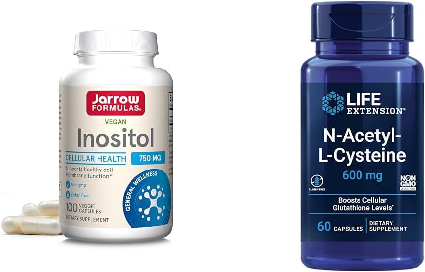 Jarrow Inositol 750mg 100 Veggie Capsules &amp; Life Extension NAC 600mg 60 Capsules Liver &amp; Respiratory Support