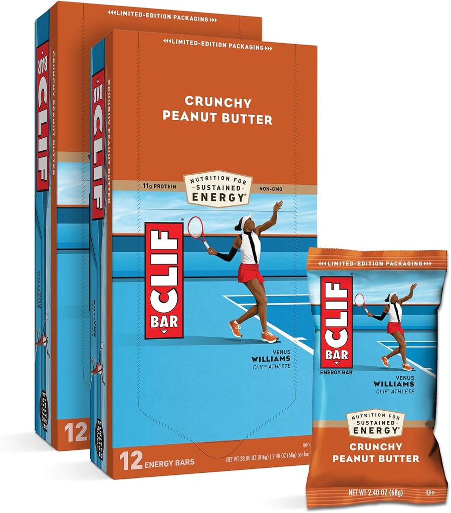 CLIF BARS - Bares de energía - Manteca de cacahuete crujiente - Hecho con avena orgánica - Alimentos vegetales - Vegetariano - Kosher (2.4 Ounce Protein Bares, 24 Cuenta) Embalaje mayo Vary
