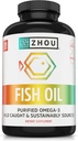 Zhou Fish Oil - Suplemento de aceite de pescado para Hombres, Omega 3 Fatty Acid, Fuente natural de DHA &amp; EPA para Adultos, Burpless, Puro, Corazón &amp; Salud Conjunta - 120 Softgels