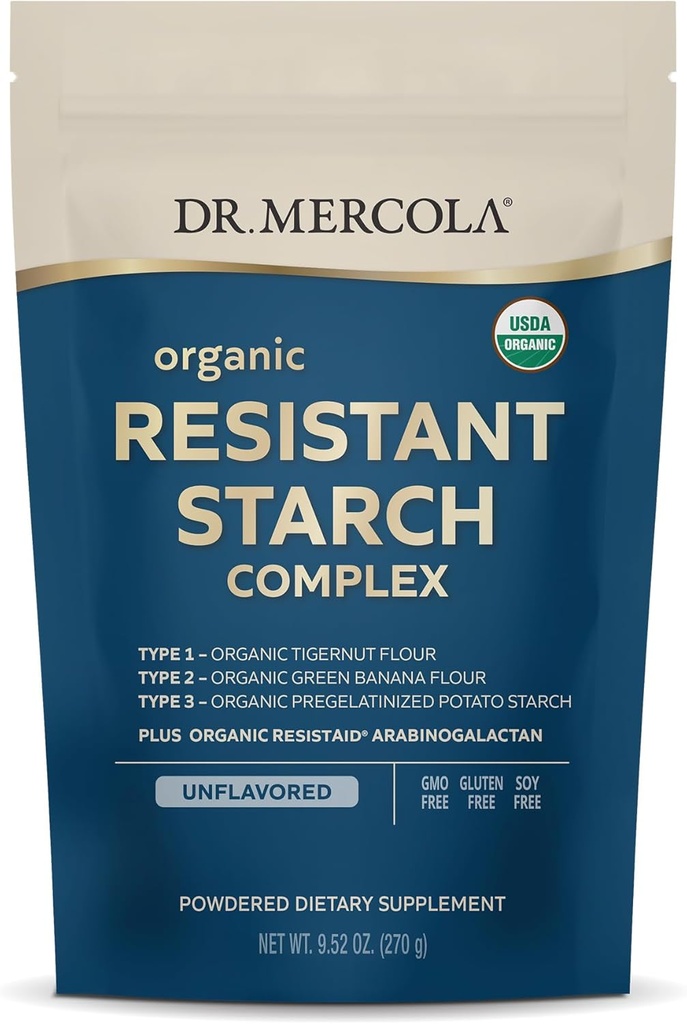 Dr. Mercola Organic Resistant Starch Complex - Supports Gut & Immune Health - Organic Green Banana, Tigernut Flour & Potato Starch - Gluten-Free &amp; Soy-Free - Unflavored - 9.52 oz (30 Servings)