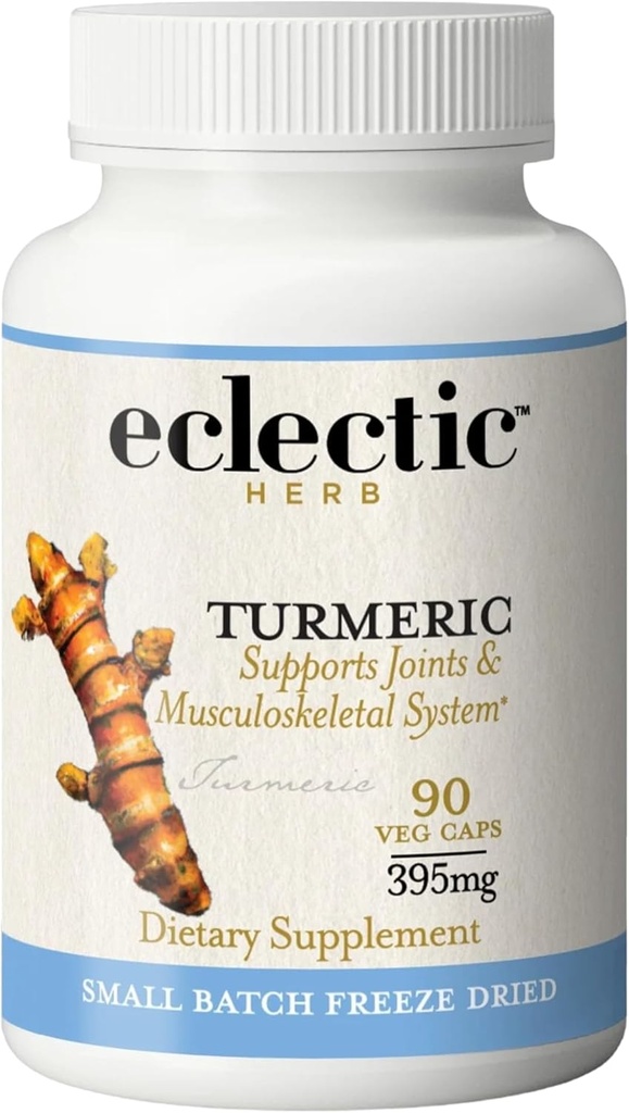 ECLECTIC INSTITUTE Raw Freeze-Dried Turmeric Silencio US Grown ← Vegetariano, No GMO, Gluten Free ← 90 CT (395 mg)