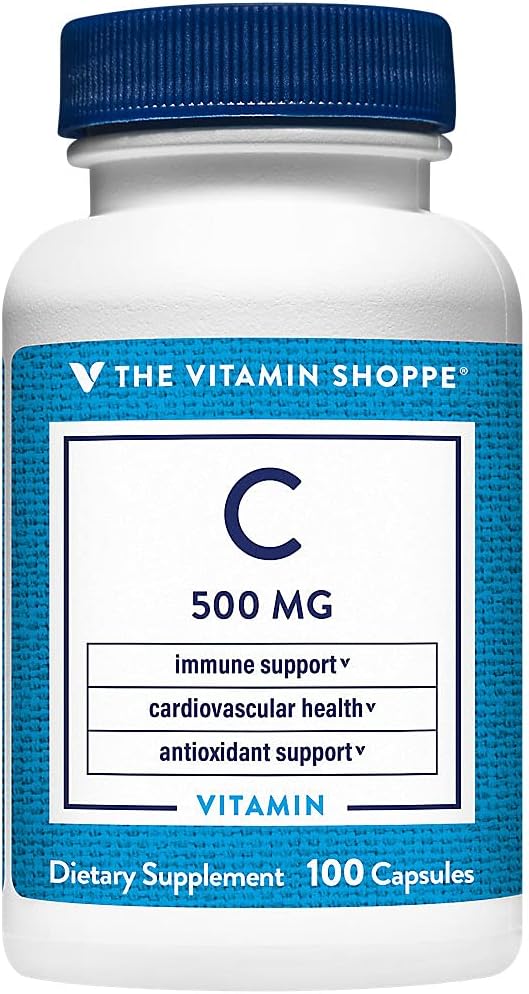 The Vitamin Shoppe Vitamin C 500MG, Antioxidant That Supports Immune and Cardiovascular Health (100 Capsules)