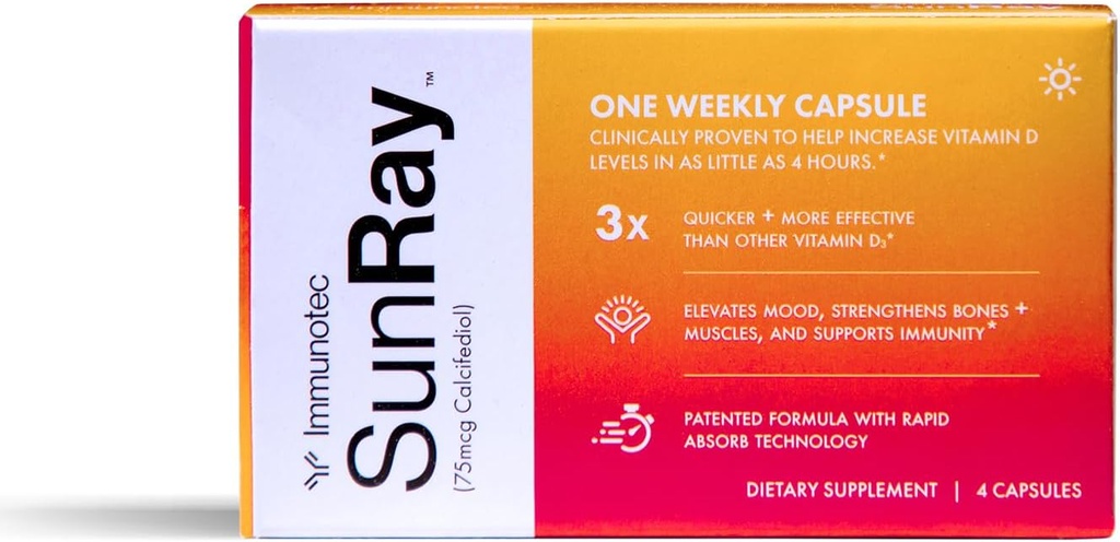 Immunotec Sunray – Calcifediol 75 mcg – Forma avanzada de vitamina D – Una vez semana Dose – Absorción superior - Actuación rápida