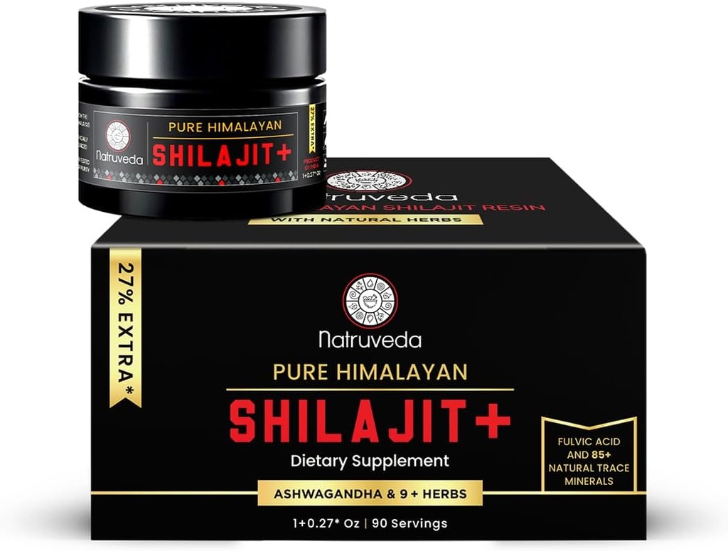 Himalayan Shilajit Resin for Men &amp; Women - Organic Shilajit, Fulvic Acid &amp; 85+ Natural Trace Minerals - Ayurvedic Dietary Tea Resin, 10 Natural Ingredients f - 90 Servings, 1.27oz