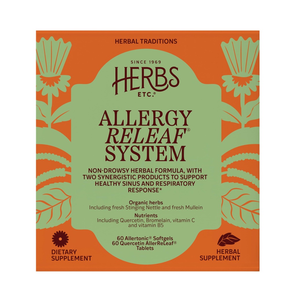 Herbs Etc. Allergy ReLeaf System - Suplemento de incomodidad estacional - Proporciona soporte para los ojos estornudos - soporta la función del sinus - 60 Softgels, 60 Tablets (60 Servings)