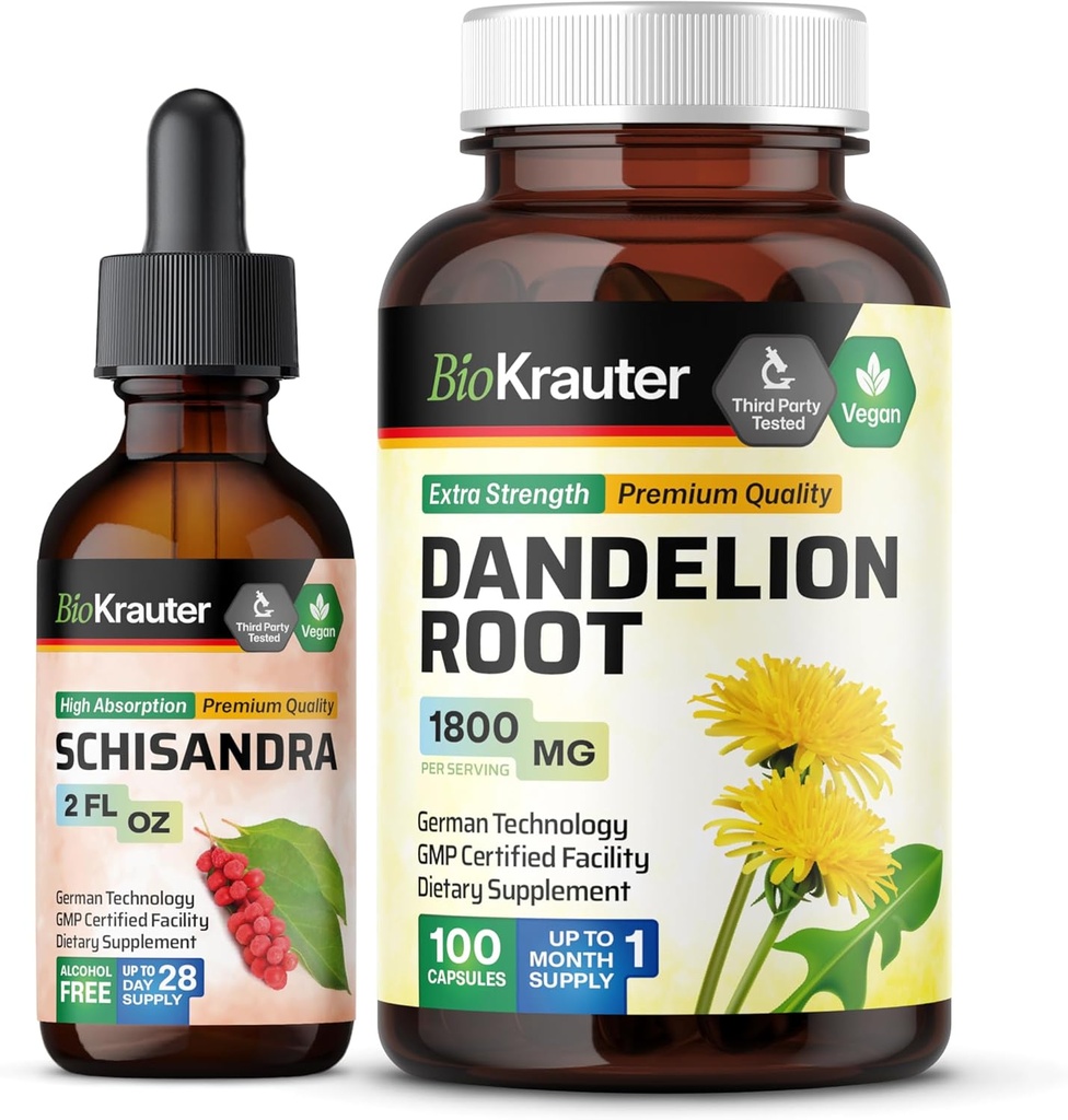 BIO KRAUTER Schisandra Tincture 2 Fl. Oz. " Dandelion 100 Capsules
