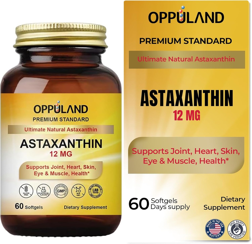 Astaxanthin 12mg | 60 Softgels | Supports Joint, Heart, Skin and Muscle Health