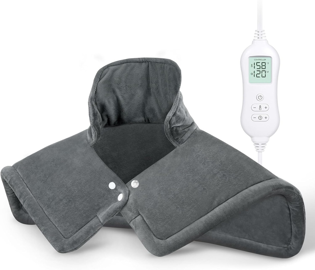 AHORAWISH Calefacción Pad para Neck y Hombros Alivio de Dolor, 2lb Cuello Eléctrico Vibrado Pad Calefacción con 10 Niveles de Calor y Cierre Automotriz apagado, Gran Salto Calentado, Regalos de Cumpleaños para Mujeres Hombres, 17"x23", Grey