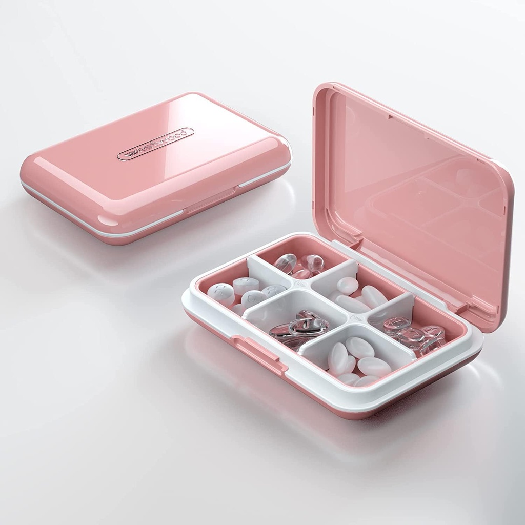 Organizador diario de píldoras, caja de píldoras para el púrpura - Caso de pila de Dtouayz, suplemento de vitaminas y dispensador de medicamentos resistente al agua 6 mantenedor de medicina del compartimiento, recipiente semanal de gran tamaño