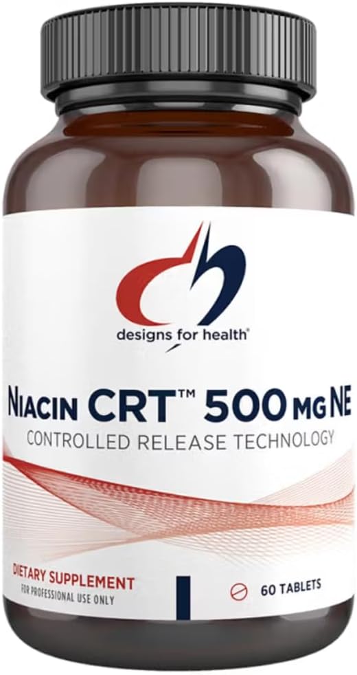 Diseños para Niacin 500mg de salud - Niacin CRT Vitamina B3 (Acido Nicotínico), Tablas de liberación lenta controladas para ayudar a minimizar el flujo - No GMO, Suplemento libre de gluten (60 Tabletas)