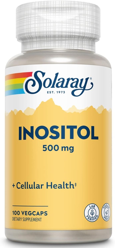 SOLARAY Inositol 500 mg Cápsulas Silenciosos Puede Ayuda Asistencia Cerebro Saludable, Cardiovascular, Función del Sistema Nervioso y Mood Silencioso No-GMO, Vegan  habit 100 VegCaps