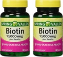 Spring Valley 10000mcg Biotina con 100mg Keratin Suplemento dietético, 60 Cuenta (Pack of 2)