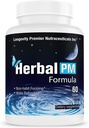 Longevity Herbal PM - Herbal Sleep Formula con 5-htp, melatonina, Valerian &amp; GABA. 60 cápsulas de verduras