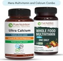 Nutrición pura Ultra Calcio 1000mg y alimentos integrales Mens Multivitaminas 1500mg para huesos saludables, articulaciones y bienestar general. Ultra Calcio 90 Tabs + Mens Multivitamins 60 Tabs.