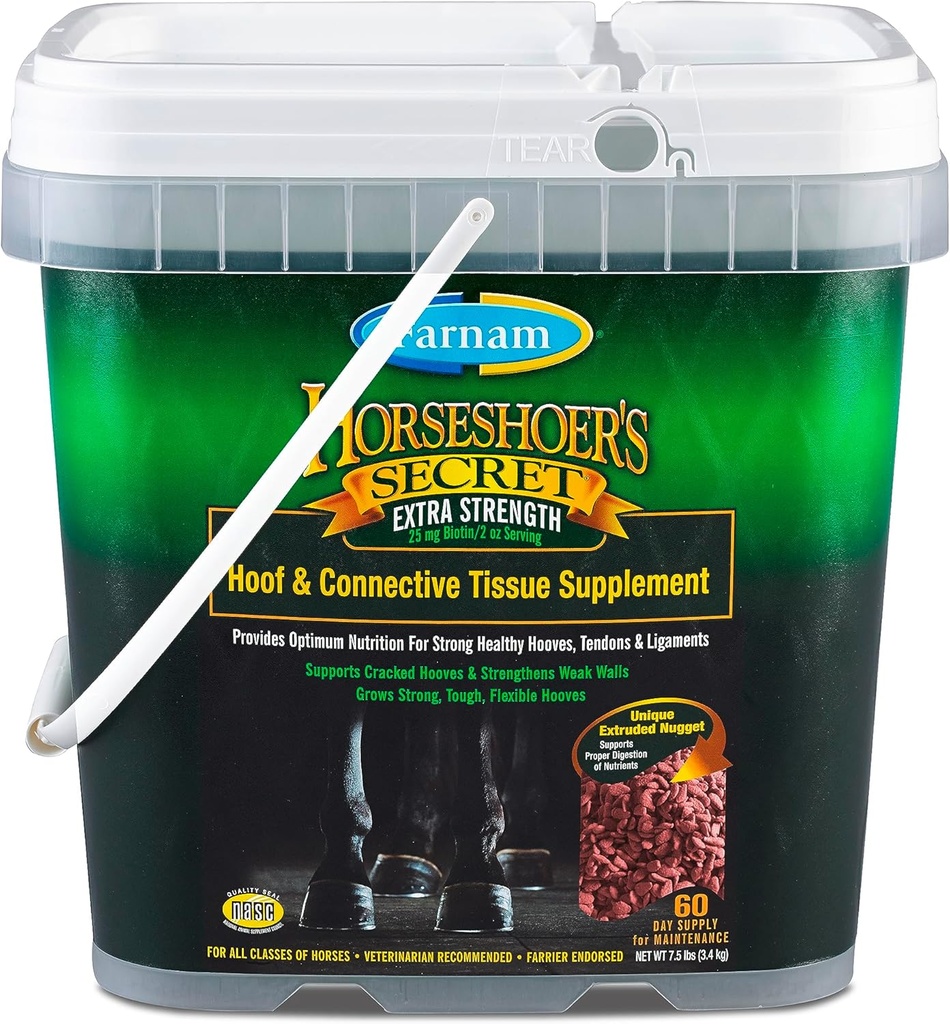 Farnam Horseshoer's Secret Extra Strength Hoof Supplements & Connective Tissue Supplement, Promotes Strong, Healthy Hooves, Tendon & ligaments, 7.5 lbs, 60 Day Supply