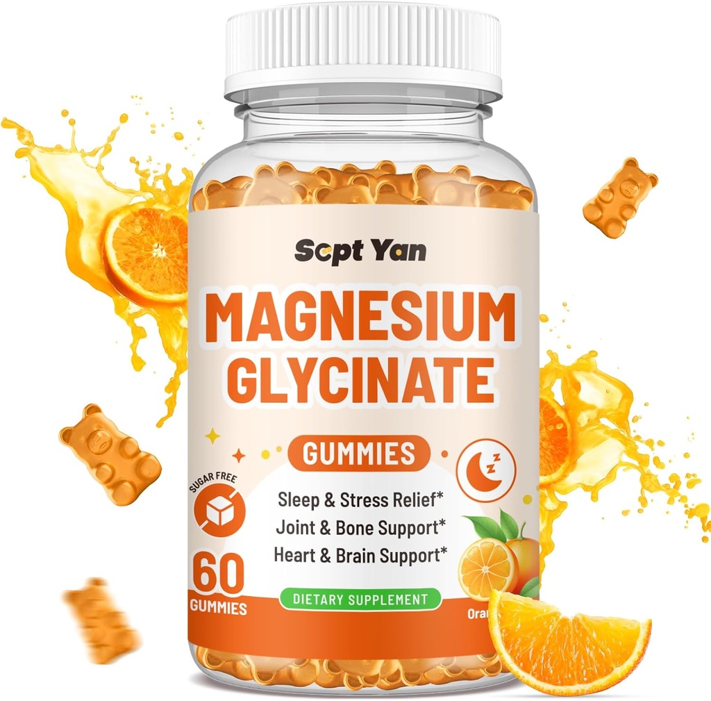 Magnesium Gummies for Adults - Magnesium Glycinate Suplemento con Vitamina B6, L-theanine, Vitamina D, CoQ10 - Magnesium Comlex Gummies for Mood, Bone &amp; Muscle, Sugar Free Orange Flavor 60 ct