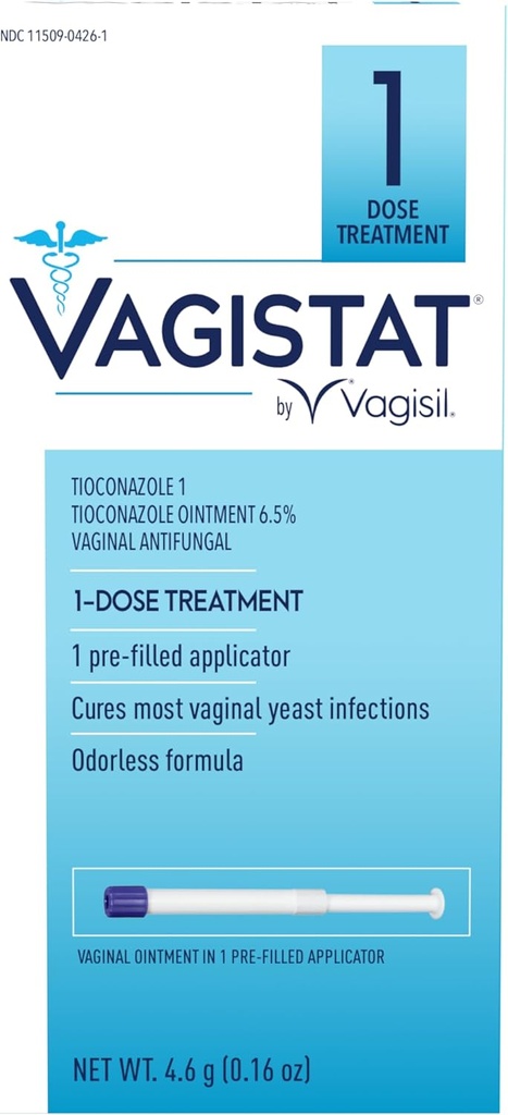 Vagisil Vagistat 1 Day Single-Dose Yeast Infection Treatment for Women, Antifungal Ointment Helps Relieve External Itching and Irritation, 1 Pre-Filled No Touch Vaginal Applicator (Pack of 1)