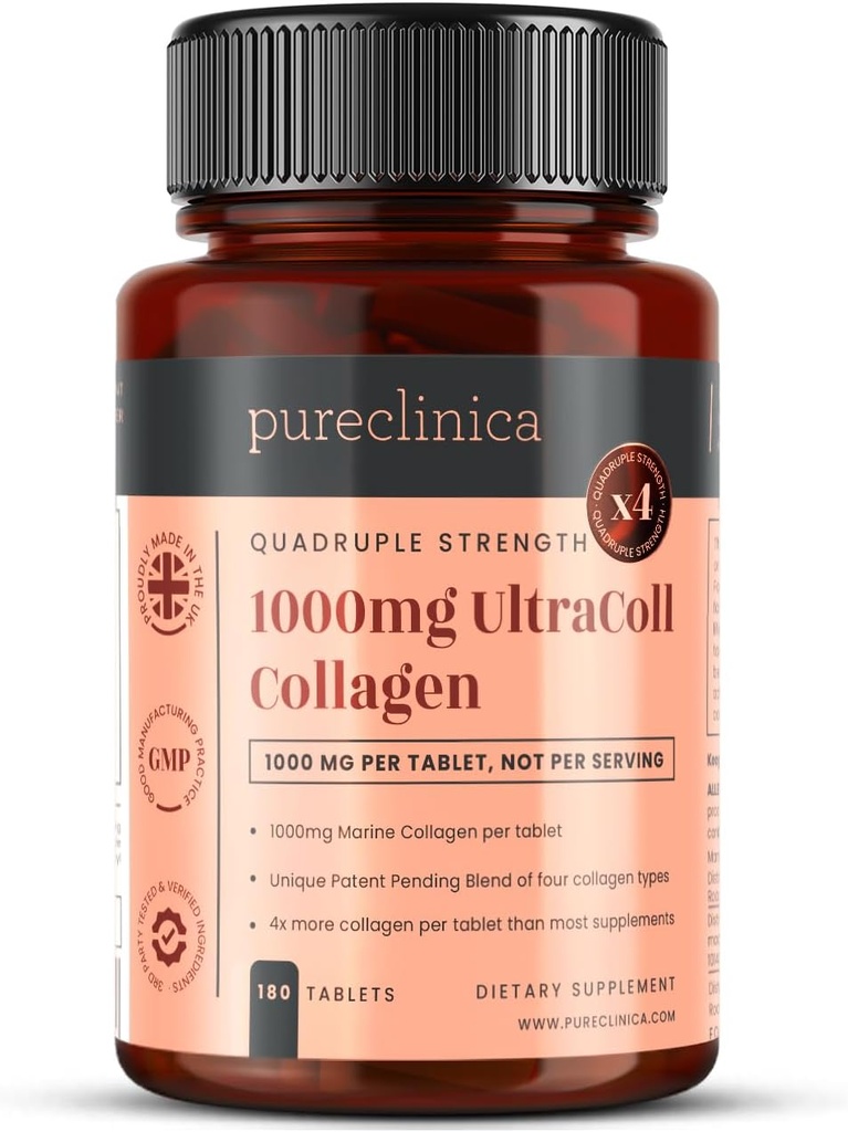 UltraColl Marine Collagen 1000mg x 180 Tabletas (6 meses de suministro). El único Colágeno Anti-Aging Patented Tipos I, II, III y VII.