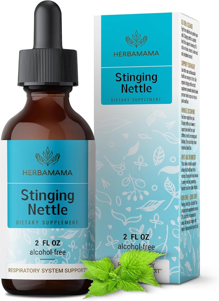 HERBAMAMA Stinging Nettle Tincture - Vegan Urinary Tract Support with Stinging Nettle Root Extract - Non-GMO, Alcohol &amp; Sugar-Free Urtica Dioica Supplement - 84-Day Supply