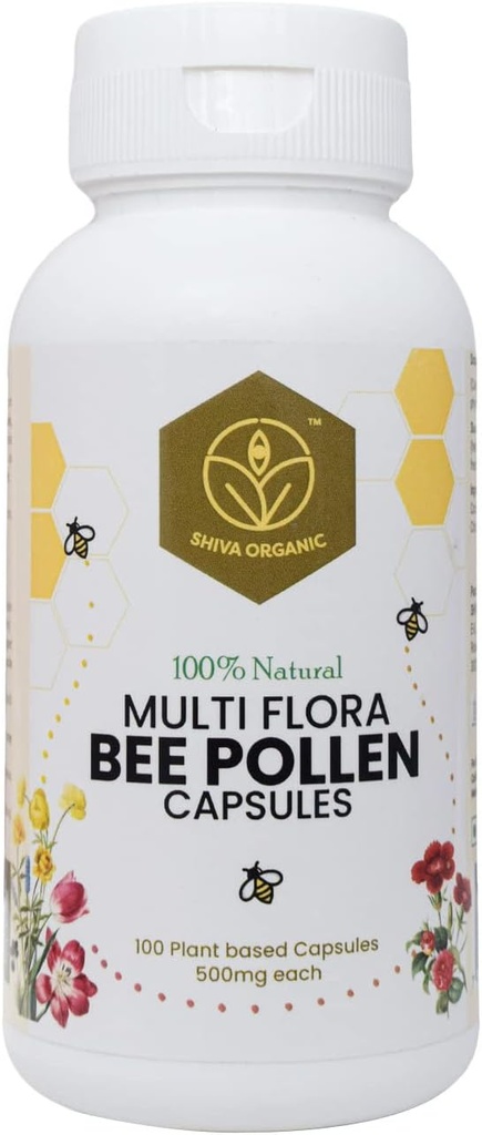 Multi Flora Bee Pollen (500mg) - 100% Pura Proteína natural, de base vegetal, Immunity & Energy Booster, alta en vitaminas - 100 cápsulas