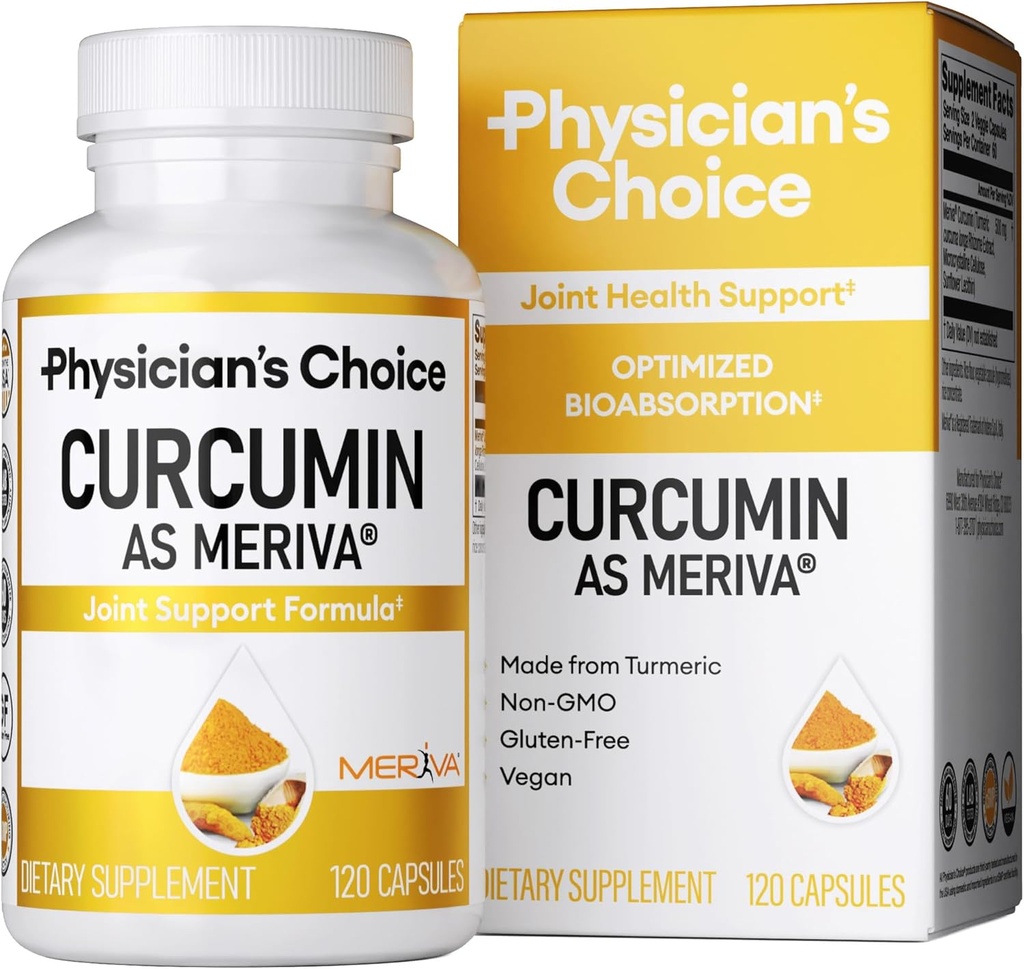 Curcumina de Fisicia Meriva 500 - Clínicamente estudiado - Mejor absorción que los Suplementos Ordinarios de Curva Turmérica - Apoyo Conjunto Científico-Investigado - 120 cápsulas