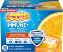 Emergen-C Immune+ Triple Action Immune Support Powder, BetaVia (R), 1000mg Vitamina C, B Vitaminas, Vitamina D y Antioxidantes, Super Orange, Volver a Esenciales Escolares – 50 Cuenta