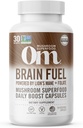 OM MUSHROOM SUPERFOOD Brain Fuel Mushroom Powder Capsules Superfood Suplemento, 90 Cuenta, 30 días, Lion's Mane, Reishi Blend Plus Folate, Claridad Mental, Mushroom Suplemento