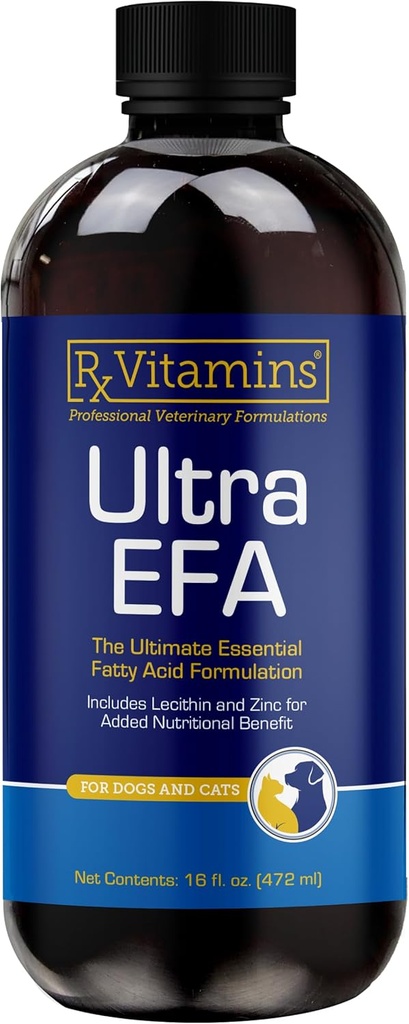 Rx Vitamins Ultra EFA Omega 3 Fish Oil for Dogs & Cats - Promotes Heart, Brain, and Joint Health with Vitamin E, Biotin, and Zinc - Liquid Fish Oil for Itch Relief & Dog Shedding - 16 oz