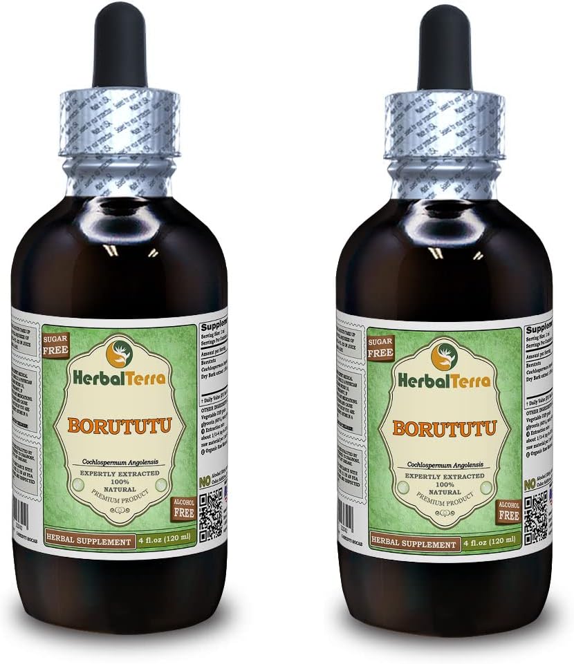 Borututu (Cochlospermum angolensis) Glycerite, Dried Root Alcohol-Free Liquid Extract (Brand Name: HerbalTerra, Proudly Made in USA) 2x4 fl.oz (2x120 ml)