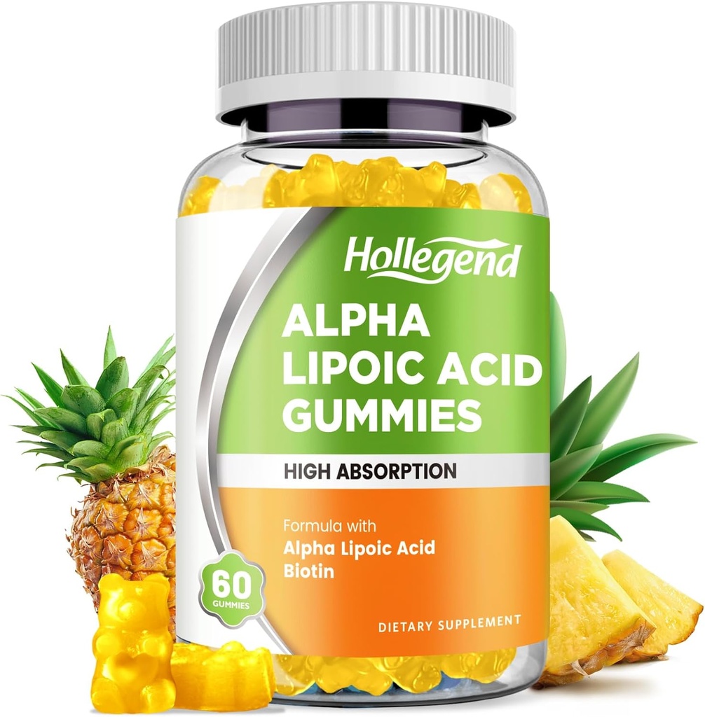 Alfa Lipoic Acid Gummies 1000Mg con Biotina, Alta Absorción ALA Chewable Suplemento para Antioxidante, Salud Cerebro y Apoyo Nerve, Pineapple Flavor, Sugar Gratis, 60 Chews
