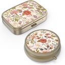 Pill Organizer Pill Box con Mirror Retro Small Pill Case for Purse or Pocket Bronze Pill Box o Vitaminas, Fish Oil, Suplementos, Pill Containe Travel Gifts(2PCS-Retro Red Flowers)