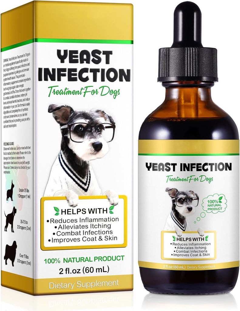 Tratamiento de la infección por levadura natural para perros, Tratamiento de la infección por levadura de perros, Alivio de la alergia al perro, Itch y Alivio de la inmunidad, Mejora la piel de la cabra, Suplemento de hierba de perro, 2 oz