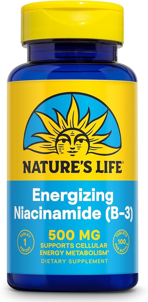 Vida Energizante de la Naturaleza Niacinamide 500mg - No Flush Vitamina B 3 Suplemento de Niacina - Función Nerve, Metabolismo y Apoyo Energético Saludable - Garantía de 60 días, Laboratorio Verificado, 100 Servimientos, 100 Tabletas