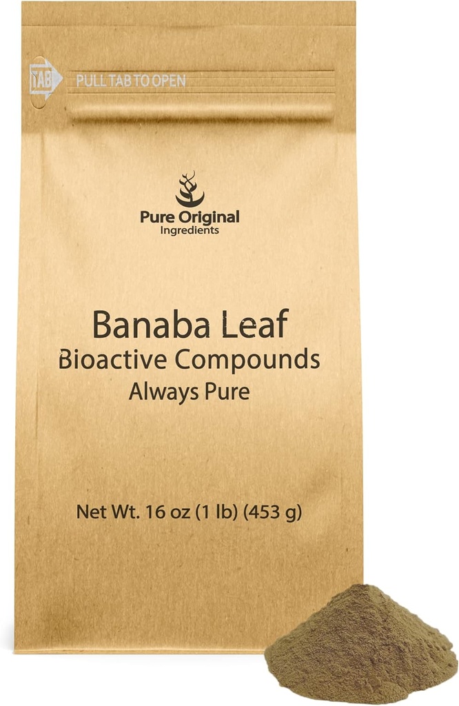 PURE ORIGINAL INGREDIENTES Banaba Leaf Powder (1 lb) Siempre Puro, No Fillers o Aditivos, No GMO