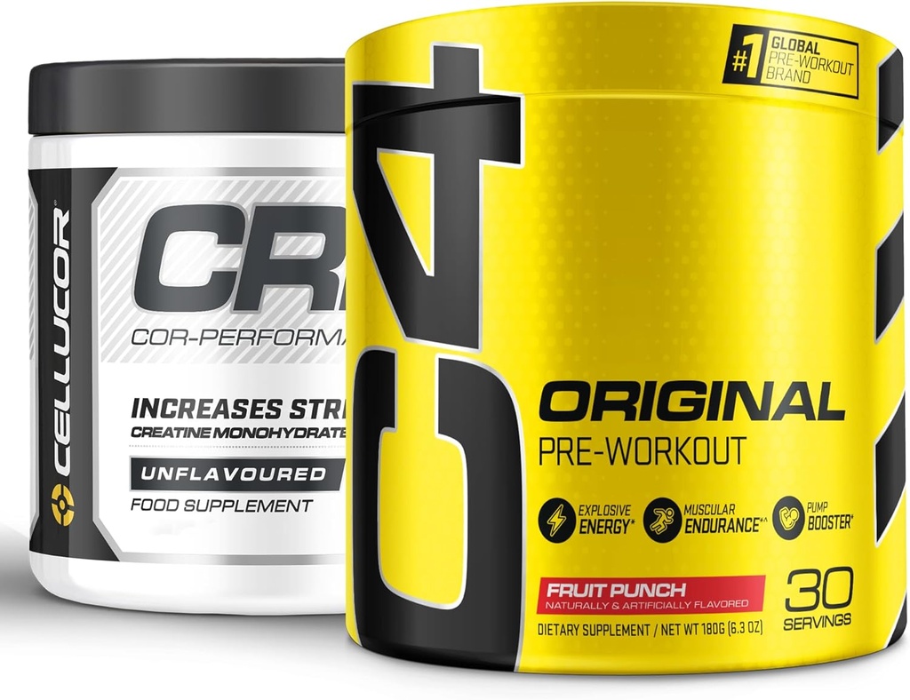 Cellucor Pre Workout &amp; Creatine Bundle, C4 Original Pre Workout Powder, Fruit Punch, 30 Servings + Cor Performance Creatine Powder, 72 Servings