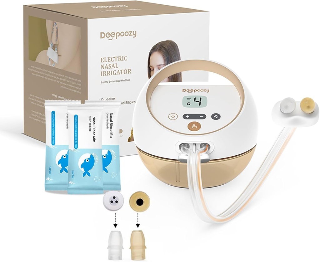 Electric Nasal Irrigation System Sinus Rinse Machine with 30 Salt Packets, Nose Cleaner for Sinus Adult, Nasal Flush System Congestion & Running Nose Relief, Nose Cleaner (Device Auto-Clean)