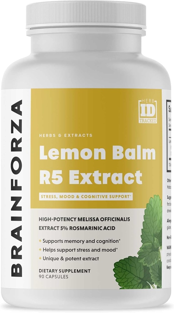 Cerebro Forza Lemon Balm R5 Extract Capsules - Standardized Extract 5% Rosmarinic Acid, 90 cápsulas