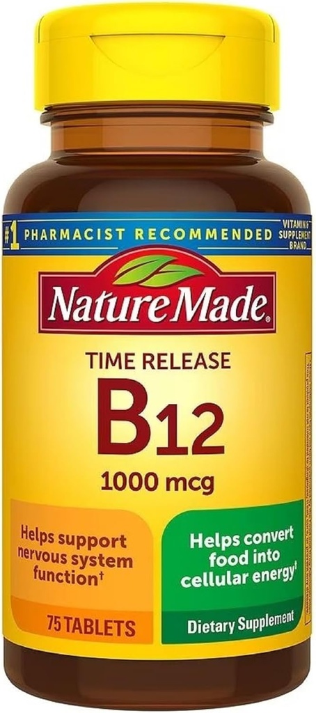 Nature Made Vitamina B12 1000 mcg, Suplemento Dietario para Energía Metabolismo Apoyo, Time Release, 75 Tabletss,.