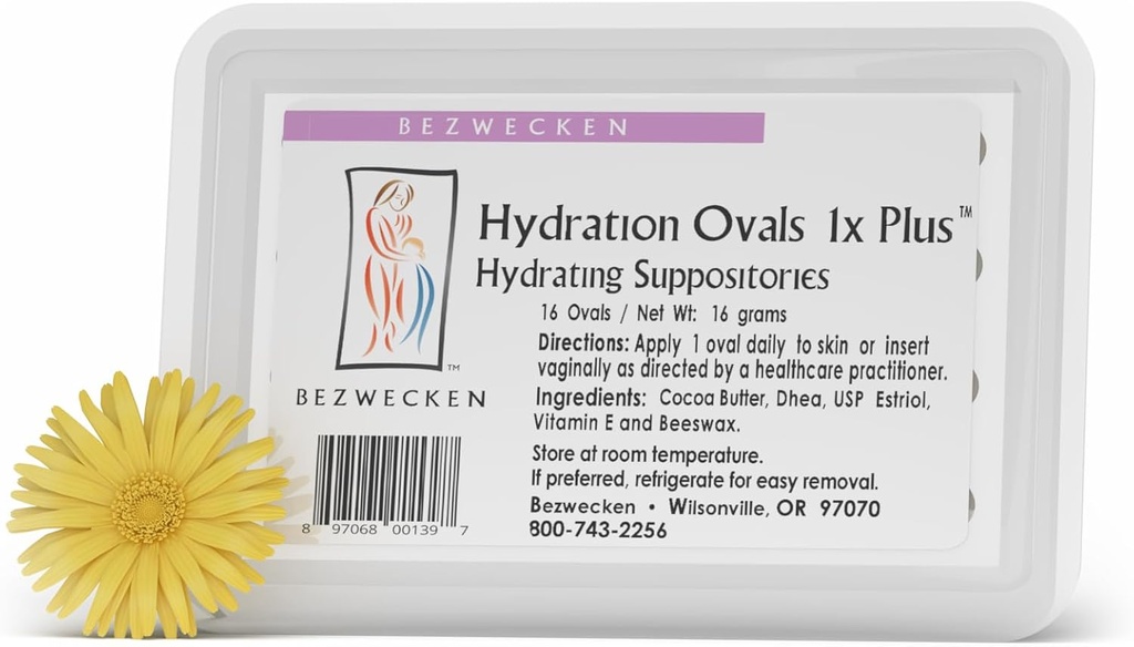 Bezwecken – Hydration Ovals 1x Plus DHEA – 16 Oval Suppositories - Mismo Fórmula Confiada - Formulado profesionalmente para aliviar la sequedad vaginal en Menopausal Mujeres - Seguro, Natural &amp; Paraben Gratis