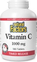 Factores naturales Vitamina C 1000 mg Time Release, Antioxidante Support for Immune and Bone Health, 180 Tablets