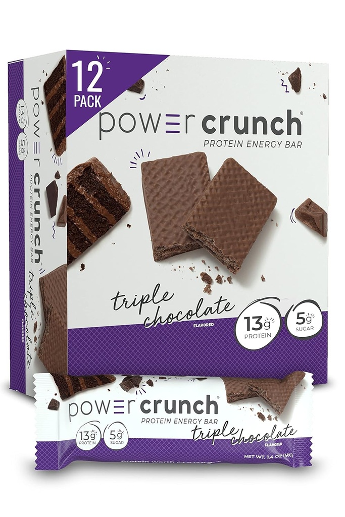 Power Crunch Protein Wafer Bares, High Protein Snacks with Delicious Taste, Triple Chocolate, 1.4 Ounce (12 Conde)