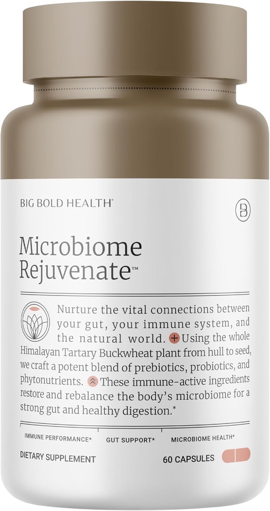 BIG BOLD HEALTH Microbiome Rejuvenate Prebiotic + Probiotic Supplement for Gut Health & Immune System Support - with Immune-Active Himalayan Buckwheat - Gluten-Free (60 Vegetarian Capsules)