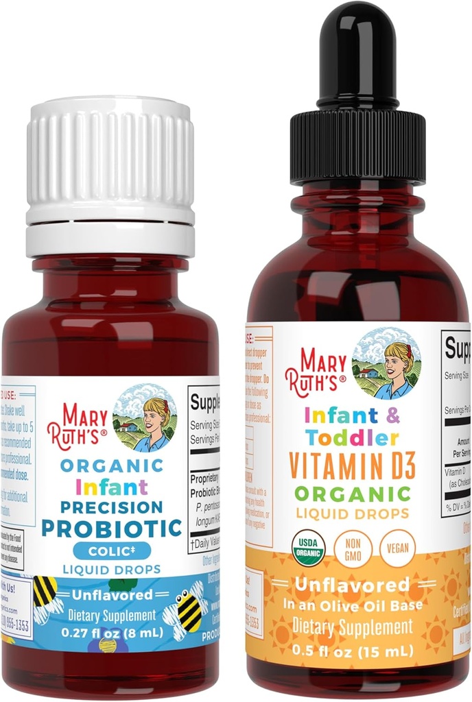 MaryRuth Organics Infant Precision Probiotics Colic & Vitamin D3 Drops | USDA Organic, Clean Label Project Verified® | Vitamins for Immune Support & Overall Wellness | Vegan, Non-GMO, Gluten Free