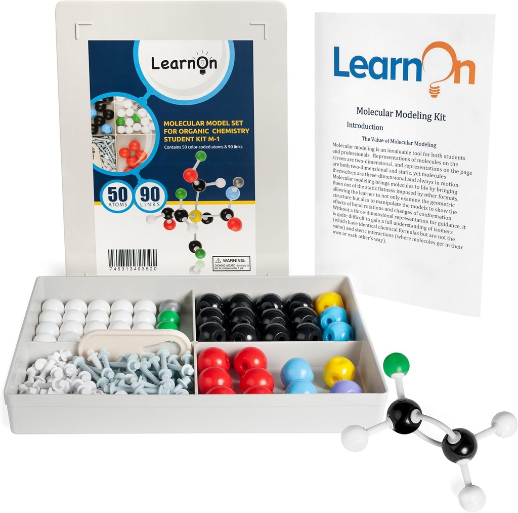 Juego de modelo molecular de química orgánica para estudiantes de ochem con guía de usuario - 140 piezas