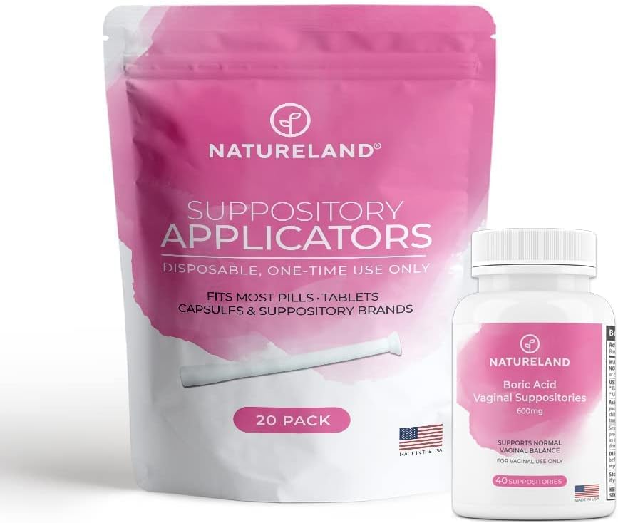 Natureland [40 Conde Boric Acid Suppositories 600mg w/ [20 Pack] Vaginal Applicator - Cuidado Femenino