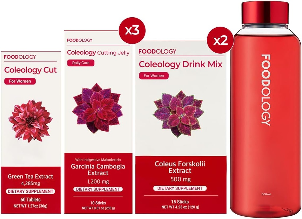 FOODOLOGY RED Burning 1-Month Full Set/Coleology Cut(1ea) & Coleology Drink Mix(2ea) & Coleology Cutting Jelly(3ea) $ Water Bottle(1ea)…