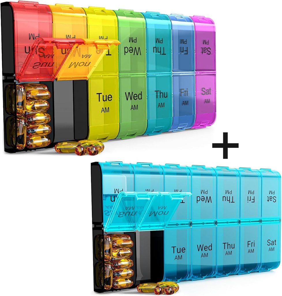 Extra Large Pill Organizer 2 veces al día, semanal XL AM PM Pill Case, 7 Day Pill Box Dos veces al día