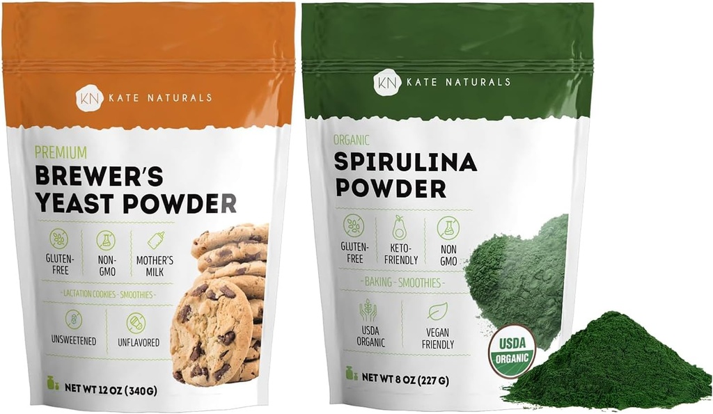 Kate Naturals Brewer's Yeast 12oz & Spirulina Powder 8oz Bundle